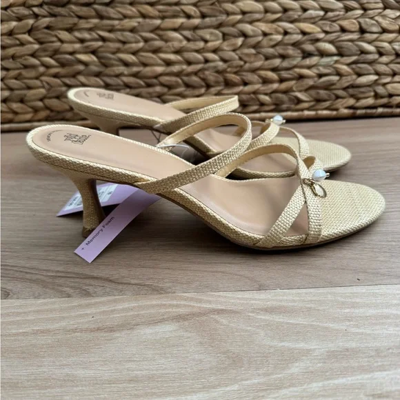 NWT! Wild Fable Brodie Strappy Raffia Charm Heels - Memory foam - Picture 6 of 14